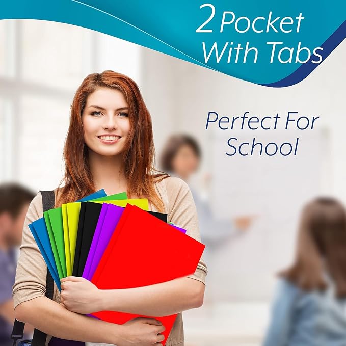 Folders with Pockets and Prongs (100 Pack) 2 Pocket Folders with 3 Prongs for School Paper Folders with Pockets - Image 4