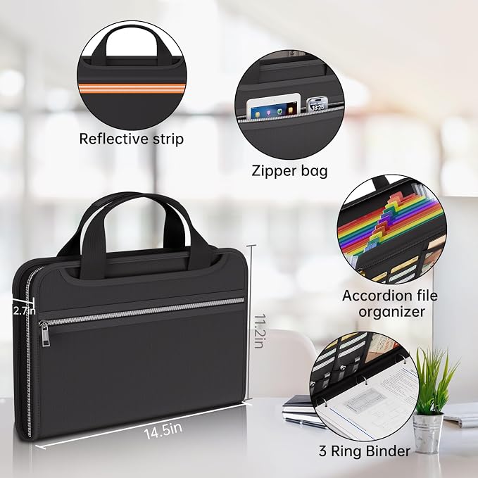 Fireproof Accordion File Binder Organizer,1" D Rings for 225 Sheets | 13-Pocket Colorful Expanding Folder with Zipper Labels,Portable Travel Safe Storage for Letter Size,14.5"×11.2"×2.7",Black - Image 5