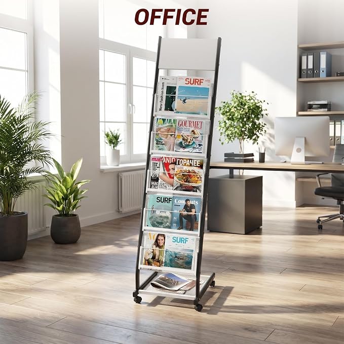 Floor Standing Magazine Holder with 5 Pockets, Journals, Brochure & Literature Display Holder for Trade Shows, Exhibitions, Office, and Shopping Malls, Black - Image 6