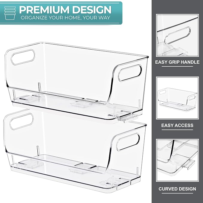 Sorbus Stackable Storage Bins Open Front, Clear Stackable Storage Bins, Pantry Bins for Storage and Organization, Acrylic Stackable Bins for Kitchen, Clear Pantry Organizer Bins (Small Narrow 6 Pack) - Image 3