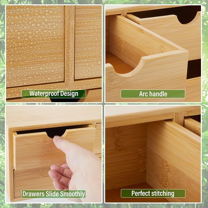 Charmewooden Bamboo Desk Organizer With Drawers Countertop Drawers Counter Storage Box Corner Desk Organizer for Home Office No Assembly Required (3 Drawers) - Image 5