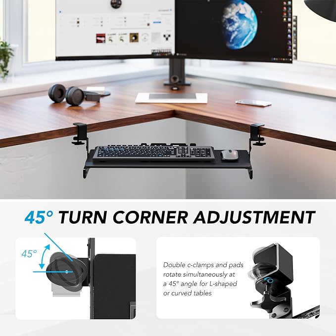 Keyboard Tray Under Desk Pull Out with Extra Sturdy Adjustable C Clamp Mount System, 27.3 (32.5 inch Including Clamps) x 11 Inch Slide-Out Platform Computer Drawer for Typing, Black,AX01WB01 - Image 8
