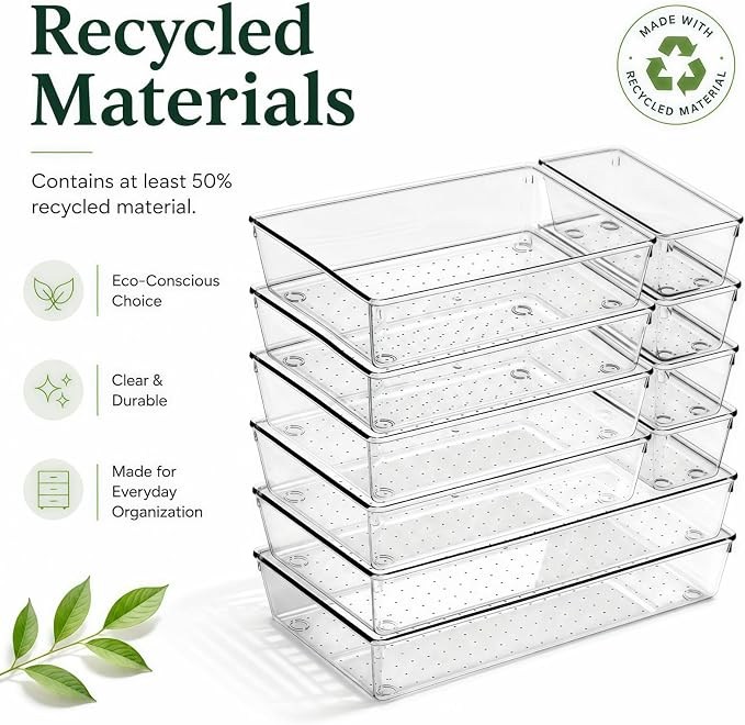 10 Pack Large Drawer Organizer Bins - Clear Plastic Bathroom Drawer Organizer Trays - Heavy Duty Kitchen Drawer Dividers for Utensils - Non-Slip Storage Bins for Makeup, Bedroom, Office Desk - Image 3