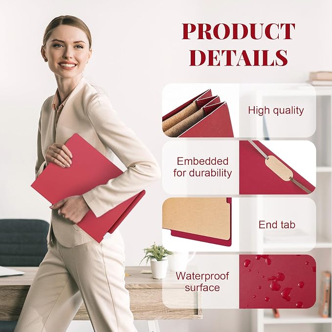 Skyygemm 24 Pack Classification Folders, Letter Size,2 Dividers,Dark Red | Pressboard File Folders, 2 Prong Fasteners, 2" Expanding, Manila, End Tab, for Office School Legal Records Medical - Image 3