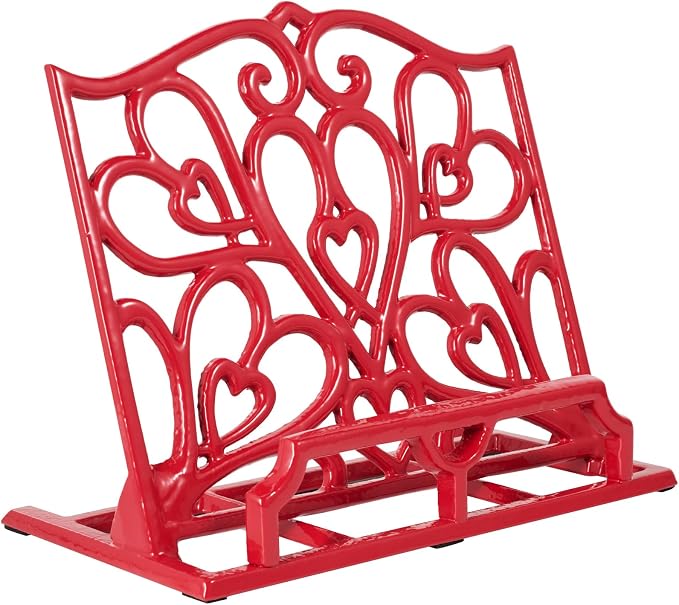 JOGREFUL Cast Iron Cookbook Stand, Kitchen Recipe Holder Love Heart Red | Heavy-Duty Book Vintage Holder, Reading Rest Holder for Easel/Counter/Books/Magazine/iPad/Bible by JOGREFUL
