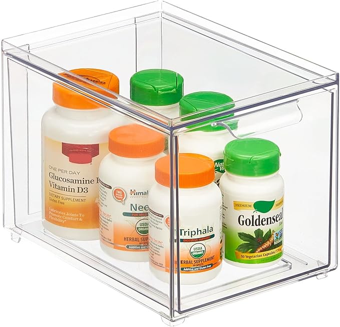 mDesign Plastic Bathroom Organizer Bin w/Pull Out Drawer - Slim Stackable Storage Container for Bathroom Accessories - Perfect for Organizing Bathroom Cabinet - Lumiere Collection - 2 Pack - Clear - Image 8