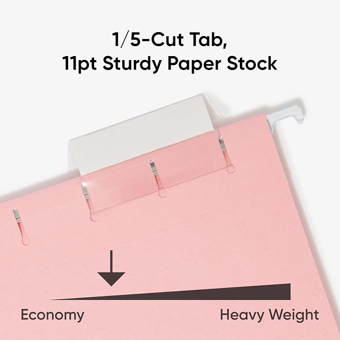 Smead Standard Hanging File Folders, 25 Count, Pink, 1/5-Cut Adjustable Tabs, Letter Size (64066) - Image 4