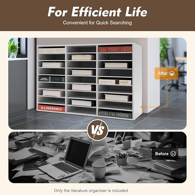 27 Slots Desktop File Sorter Literature Organizer Mail Paper Storage Cabinet Large PVC Classification Display Cabinet for Files Documents Letters, Office School Home Use (White) - Image 8