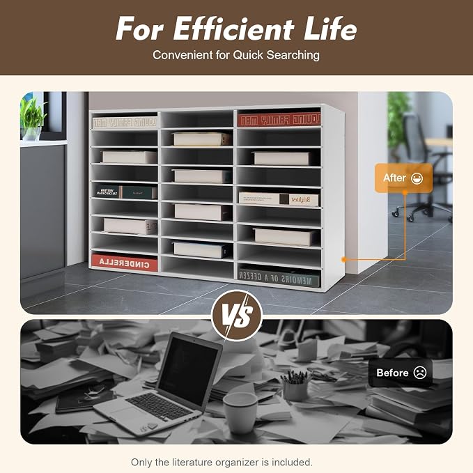 Desktop Literature Organizer, 27 Slots Compartment Adjustable File Sorter Mail Center Magazine Holder, Paper Storage Cabinet Classroom Keepers for Classroom, Office, School, Home Load, White - Image 9