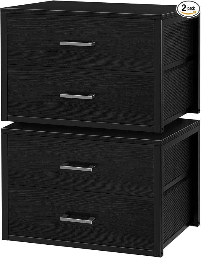 BOLUO Stackable Storage Drawers Closet Organizers and Storage Fabric 2 Drawer Dresser for Bedroom Set of 2 Black Modern by BOLUO