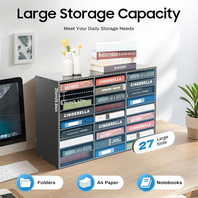 27 Slot Literature Organizer – Desktop File Sorter for Office, Classroom | 110 Lbs Weight Capacity | Organize Files Mail Magazines and Documents | 31.5"W × 12"D × 21.7"H Fits Desks or Shelves - Image 2