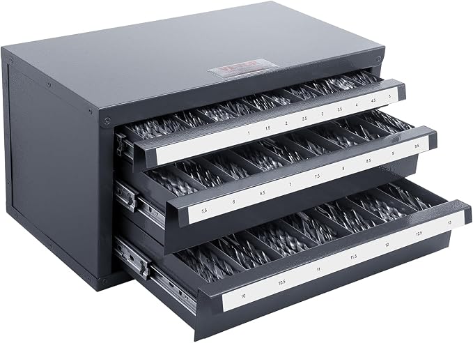 VEVOR Drill Bit Organizer - Three-Drawer Steel Cabinet for 1mm to 13mm, Labels, Stackable - Image 9