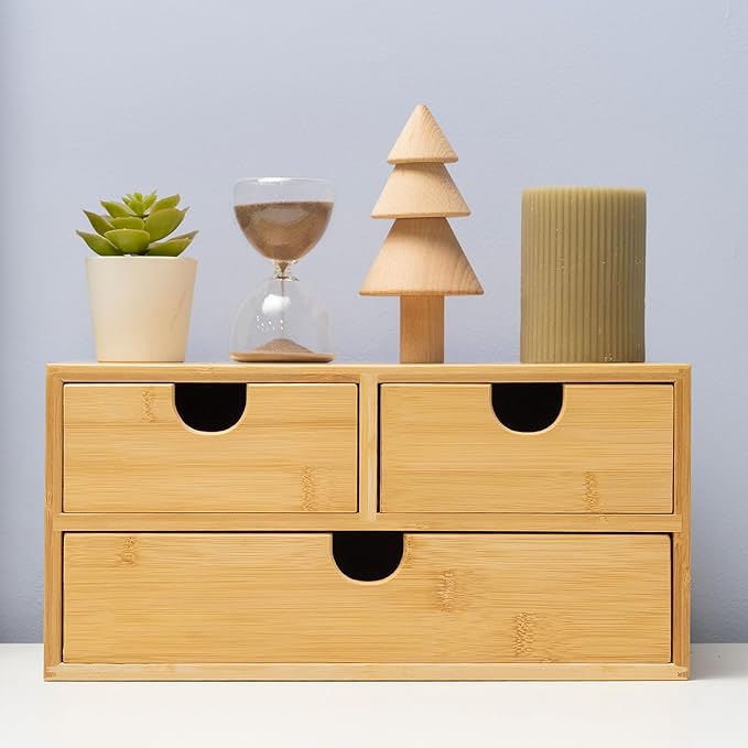 MEEDEN Bamboo Desk Organizer with Drawers: Desktop Storage Drawer Container - Tabletop Storage Organization Box for Office Home Toiletries Supplies - Image 9