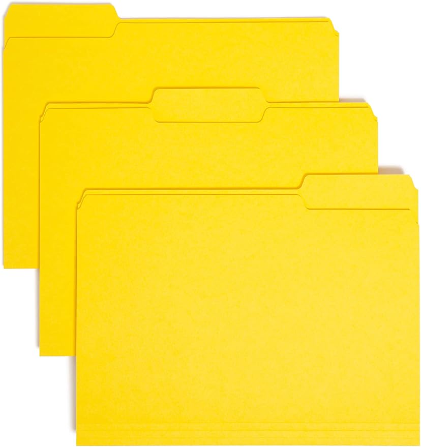 Smead Interior File Folder, 1/3-Cut Tab, Letter Size, Yellow, 100 per Box, Expandable File Folders for Filing Cabinet by SMEAD