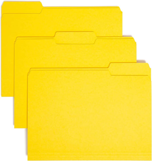 Smead Interior File Folder, 1/3-Cut Tab, Letter Size, Yellow, 100 per Box, Expandable File Folders for Filing Cabinet by SMEAD
