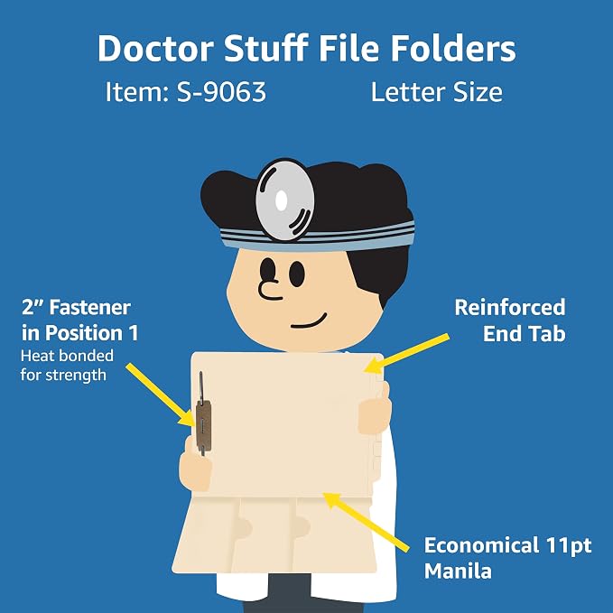 Pocket File Folders, Doctor Stuff, Reinforced End Tab Folder with Double Pocket on Inside, Fastener in Position 1, 11 pt Manila Stock, Carton of 250 - Image 4