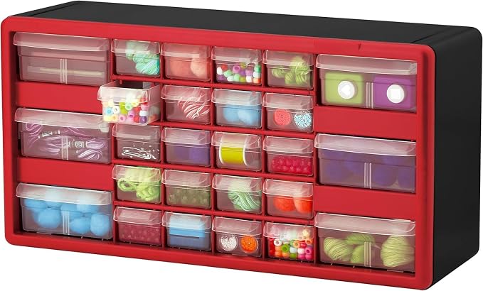 Akro-Mils 26-Drawer Plastic Storage Cabinet, 20"W x 6"D x 10"H, Red - Image 9