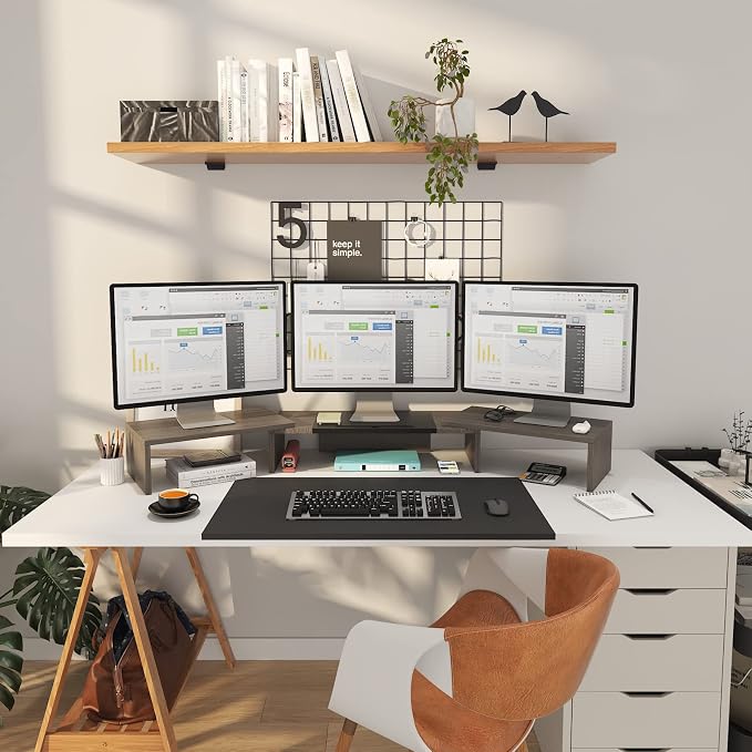 WESTREE Triple Dual Monitor Stand Riser, 56" Extra Long Monitor Stand for 1~2~3 Monitors, Monitor Stand with Length and Angle Adjustable, 3 Shelf Desktop Organizer Riser for Monitor Computer Laptop - Image 2