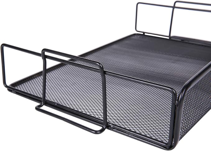 Exerz Letter Trays Stackable Paper Sorter/Desk Organiser/File Tray for Desk - Wire Mesh Metal File Rack - Office, School, Home Study (Black 2pcs) | Two Tier Metal Mesh Stackable Saves Desk Space Holds A4 Papers Folders Notebooks Magazines For Office Ho... - Image 9