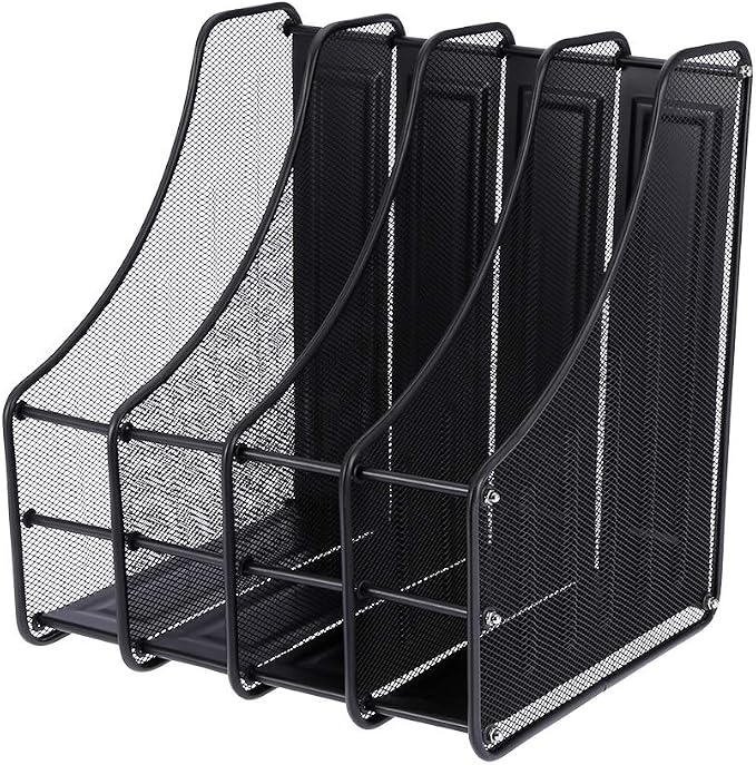 4 Slots Metal Magazine File Holder Book File Sorter Vertical Holder for Office Home School Keep Ddesk Clean. by QANYEGN