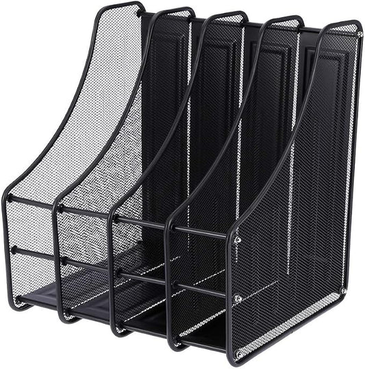 4 Slots Metal Magazine File Holder Book File Sorter Vertical Holder for Office Home School Keep Ddesk Clean. by QANYEGN