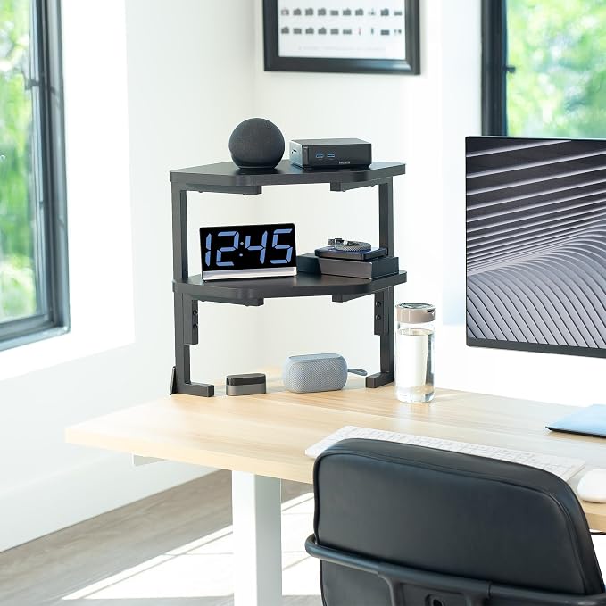 VIVO Corner Clamp-on 17 inch Above or Below Desk 2-Tier Shelving Unit for Table Accessories, Gaming Devices, and More, Storage Desk Attachment Organizer, Black, STAND-SHELF2CR - Image 7