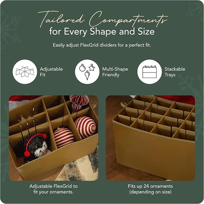 Covermates Keepsakes Adjustable Ornament Storage Box – Heavy-Duty Polyester, Padded Dividers & FlexGrid Trays – Protective Holiday Organizer with Stackable Walls & Label Window, Red - Image 5