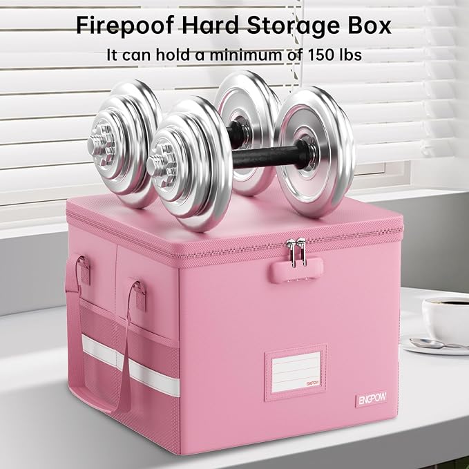 ENGPOW 5200°F File Box Fireproof Document Box with Lock,Heat Insulated Collapsible File Storage Organizer Box with Handle,Portable Home Office File Cabinet for Hanging Letter/Legal Size Folder, Pink - Image 6