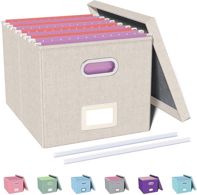 File Organizer with Lid, File Box, File Cabinet for Letter File Folder Storage, Hanging File Organizer for Office/Decor/Home,Document Organizer, 1 Pack,Beige-Box Only by Oterri