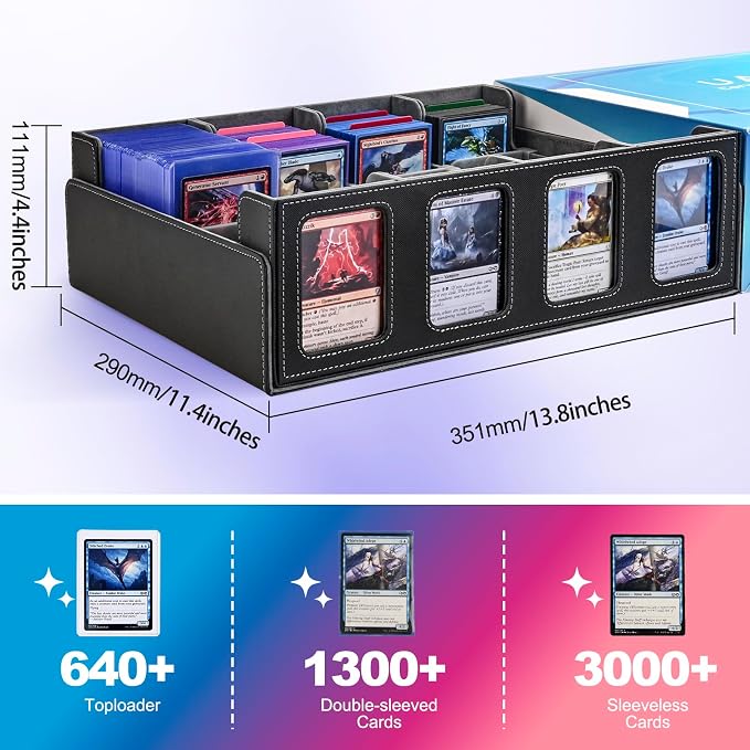UAONO Trading Card Storage Box with Commander Display, Black Grey | 2400+ Deck Box for MTG with Removable Cover, Top Loaders Card Case Fits Magic TCG PTCG Sports Cards, 24 Dividers, 4 Stoppers - Image 4