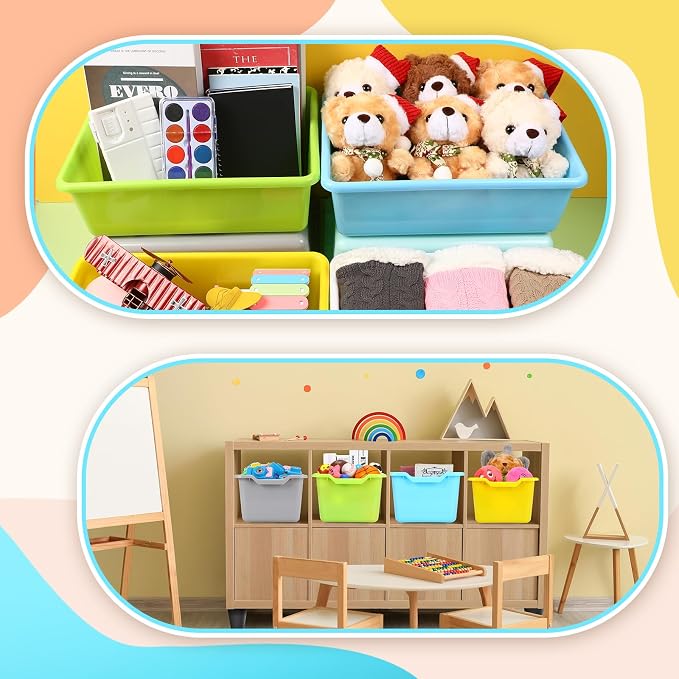 16 Pcs Large Plastic Book Bins for Classroom Cubby Storage Bins Bulk 15.3 x 11.8 x 5.1 inch Large Scoop Front Stackable Toy Storage Tub Containers for Library School Office Home Nursery - Image 5