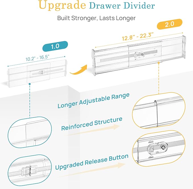 Vtopmart 4" Regular Upgrade Drawer Dividers for Clothes, 12.8"-22.3" 8 Pack | Expandable Dresser Drawer Organizer, Clear Separator, Baby Clothing, Underwear, Cosmetics, Toiletries Storage, Space Saving - Image 7