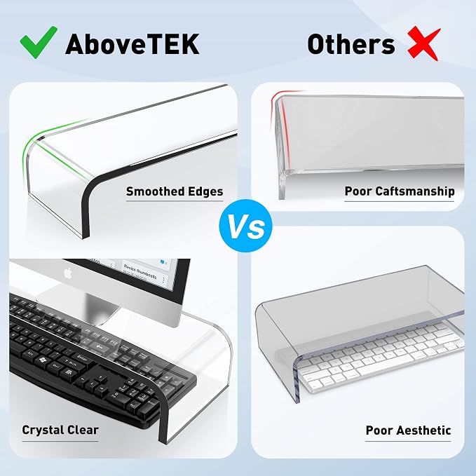 AboveTEK Acrylic Monitor Stand, Premium Large Monitor Riser 20 inch, Crystal Clear Acrylic Computer Stand Laptop Desk Stand for Home Office Printer TV Screen Keyboard Storage - Image 5
