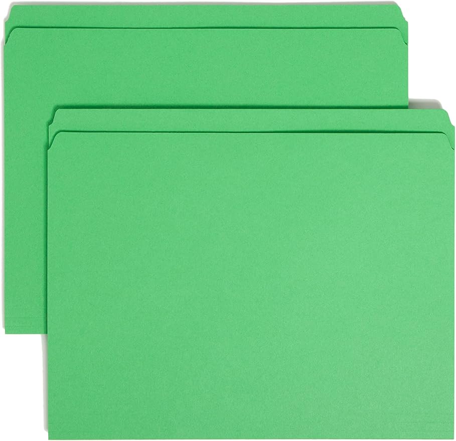 Smead File Folder, Reinforced Straight-Cut Tab, Letter Size, Green, 100 per Box (12110) by SMEAD