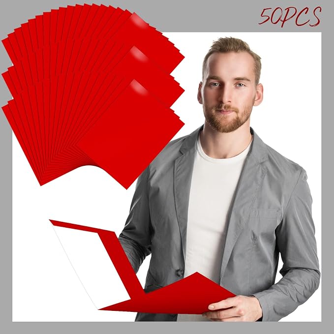 Jutom 50 Pcs 2 Pocket Glossy Paper Folders Glossy Paper Laminated Portfolios, Letter Size, Presentation Folders with Pockets for Office Teacher Worker Supplies(Red Color) - Image 3