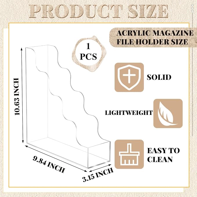 Engrowtic Clear Acrylic Magazine File Holders, Water Ripples Vertical File Organizer, Acrylic Files Holders for Desk Office Classroom Home Decor Document Storage Organizer Back to School - Image 3