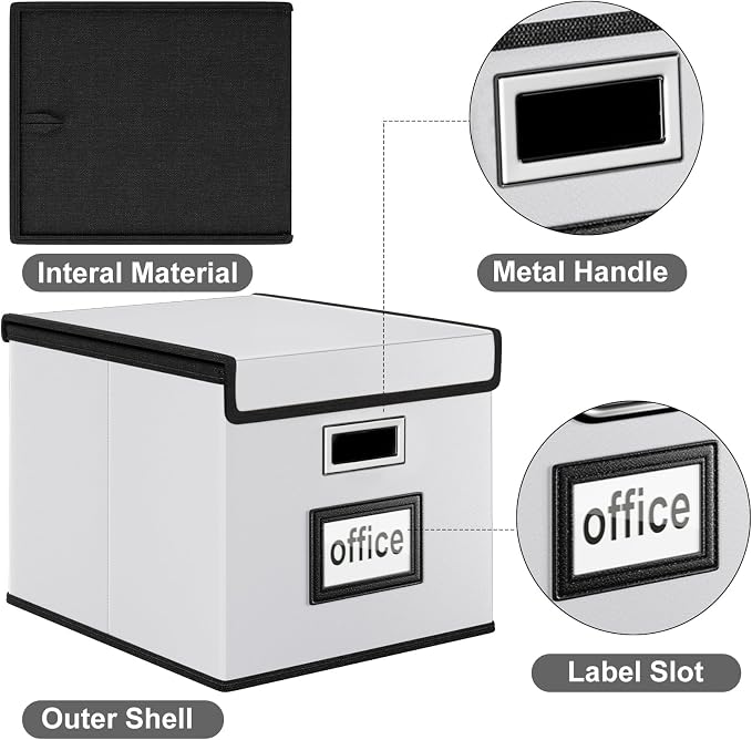 File Organizer Box with Lids, Collapsible File Folder Organizer | File Box with Plastic Slides for Document, Filing Bin for Letter Size Hanging File Folders (1 Pack, Silver, Leather) - Image 3