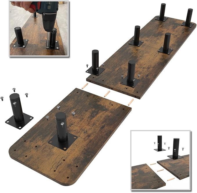 Dual Monitor Stand - 43.7 inch Extra Long Wide TV Stand - Wood & Steel Leg Desktop Riser - Desk Organization - Home Office (Vintage) - Image 6