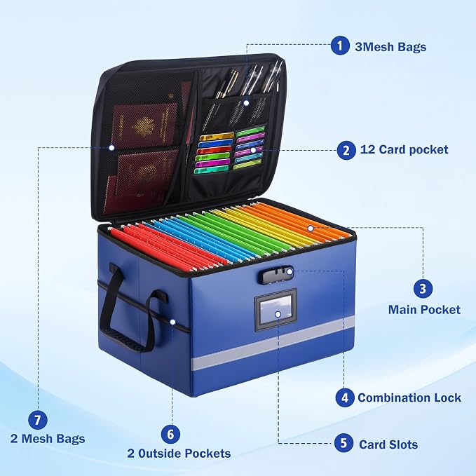 EXLIFBAG File Organizer, Fireproof File Box with Lids, Important Document Organizer Box with Lock, Portable File Folder Organizer with Handle - Image 2
