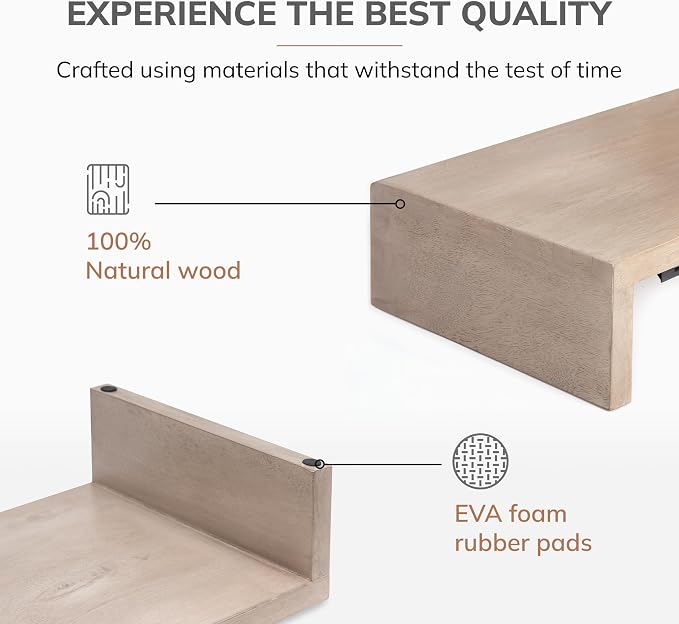 Anji Mountain Wooden Monitor Stand - Elegant Monitor Riser, Perfect Monitor Stand for Desk Organization, Durable Wood Construction monitor stands, Enhances Ergonomics and Workspace Efficiency,Biscotti - Image 2