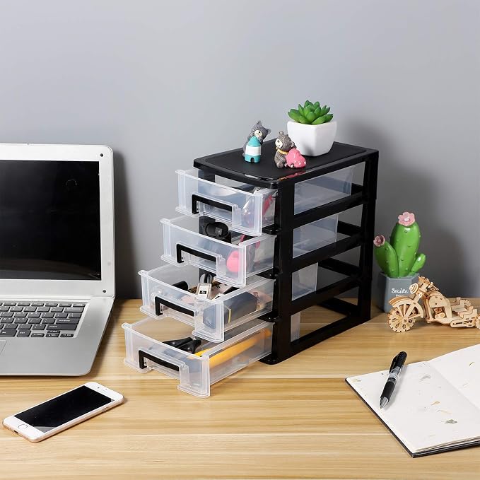 4 Layer Cabinet Drawer Plastic Storage Drawer Sundries Organizer Office File Storage Rack Shelf for Jewelry Makeup Stationery Desktop (8.31x5.98x9.92 Inch) - Image 2