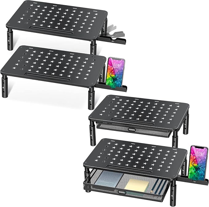 Zimilar 2 Pack Monitor Stand Riser+2 Pack Monitor Stand Riser with Metal Drawer and Phone Holder by Zimilar