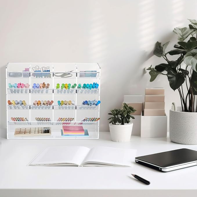 MotiMind Acrylic Pen Organizer Storage for 200 Markers Vertical Marker Organizer Acrylic Pen Display Holder for Office Desk Desktop Stationery Pencil Storage, Clear, 13 x 4 x 10.2 Inch - Image 5
