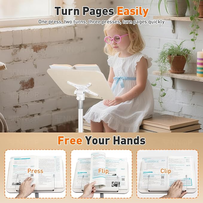 Floor Standing Book Stand, Foldable Book Holder for Reading with Page Clips, 19"–51" Height Adjustable, Sturdy Podium Stand for Reading, Bible, Laptop, Cookbooks, or Projector - Image 6