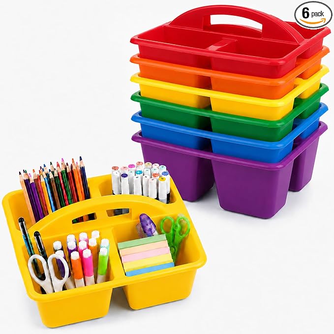 gisgfim 6 Pack Plastic Classroom Caddy with 4-Compartments Plastic Storage Caddies with Handle 4 Compartments Table Caddy Organizer Versatile Table Caddies for Classroom Office, Rainbow Color by gisgfim