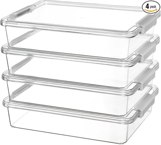 Vtopmart 4 Pack 6 Qt Plastic Storage Bins with Lids, Sensory Bins, Grey | Stackable Clear Containers for Organizing School & Office Supplies, Arts & Crafts Organizers and Storage for Home, Craft Room by Vtopmart