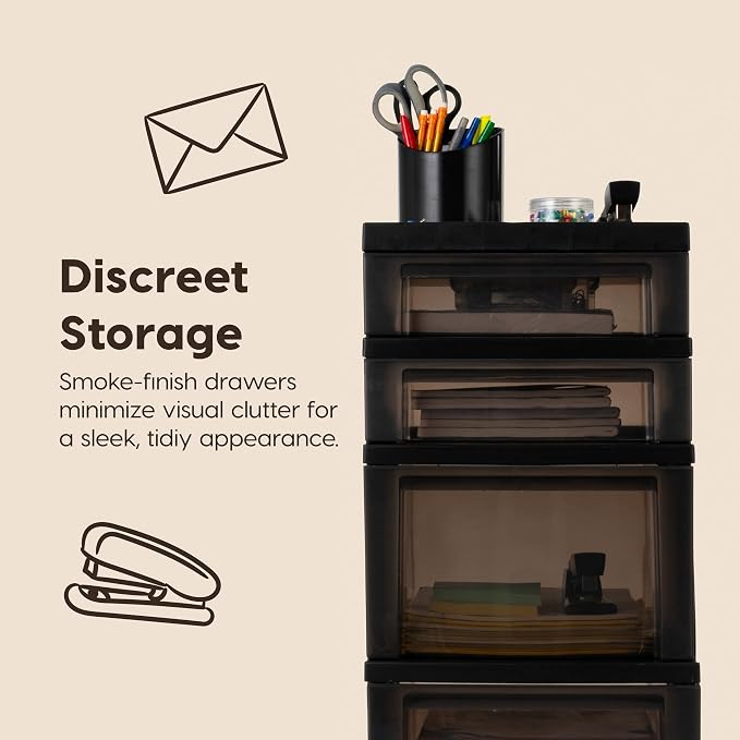 IRIS USA 4-Drawer Rolling Storage Cart with Wheels, Black/Gray - Image 5