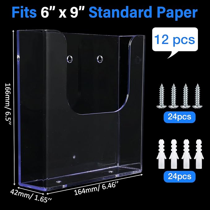 Ripeng 12 Pack Brochure Holder Wall Mount 6x9 Inch Clear Acrylic Flyer Holder Magazine Pamphlet File Display Stand Plastic Wall Organizer for Literature Mail Paper document Rack Display - Image 2