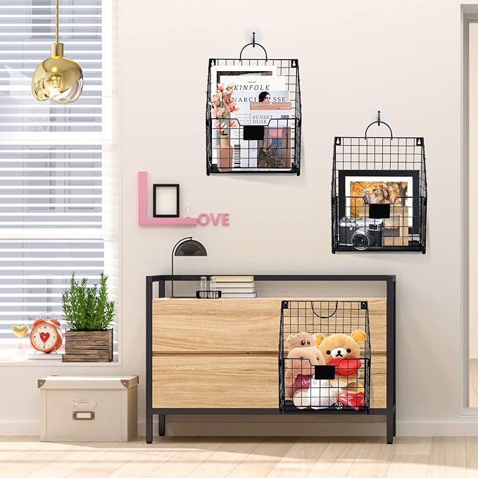 DILIBRA 4 Packs Hanging Wall File Organizer, Foldable Magazine File Holder | Wall Magazine Holder with Handle and Tag Slot, Metal Wall Mounted Mail Organizer Rack Folder Holder for Document Office Door - Image 7
