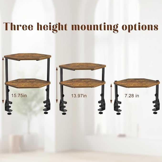 Corner Desk Shelf, Clamp on Desk Shelf Above or Below Desk 16" 2 Tier | Corner Clamp-on Shelving for Desk Corners for Small Spaces, Gaming Devices and Office Organizer, Space-saving L-shelf - Image 3